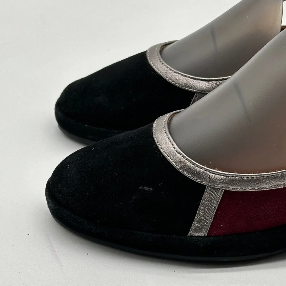 L'Amour Des Pieds Betty‎ Jane Flats Size 6 Black Red Suede Low Wedge Comfy Shoe